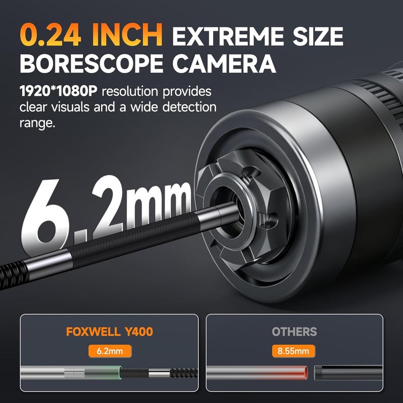 Foxwell 2-Way Articulating Borescope Camera with Light, 0.24in Industrial Endoscope Inspection Camera with Articulated Snake Cameras, HD Video Scope for Automotive Engine HVAC Inspection - 5.25FT - Image 2